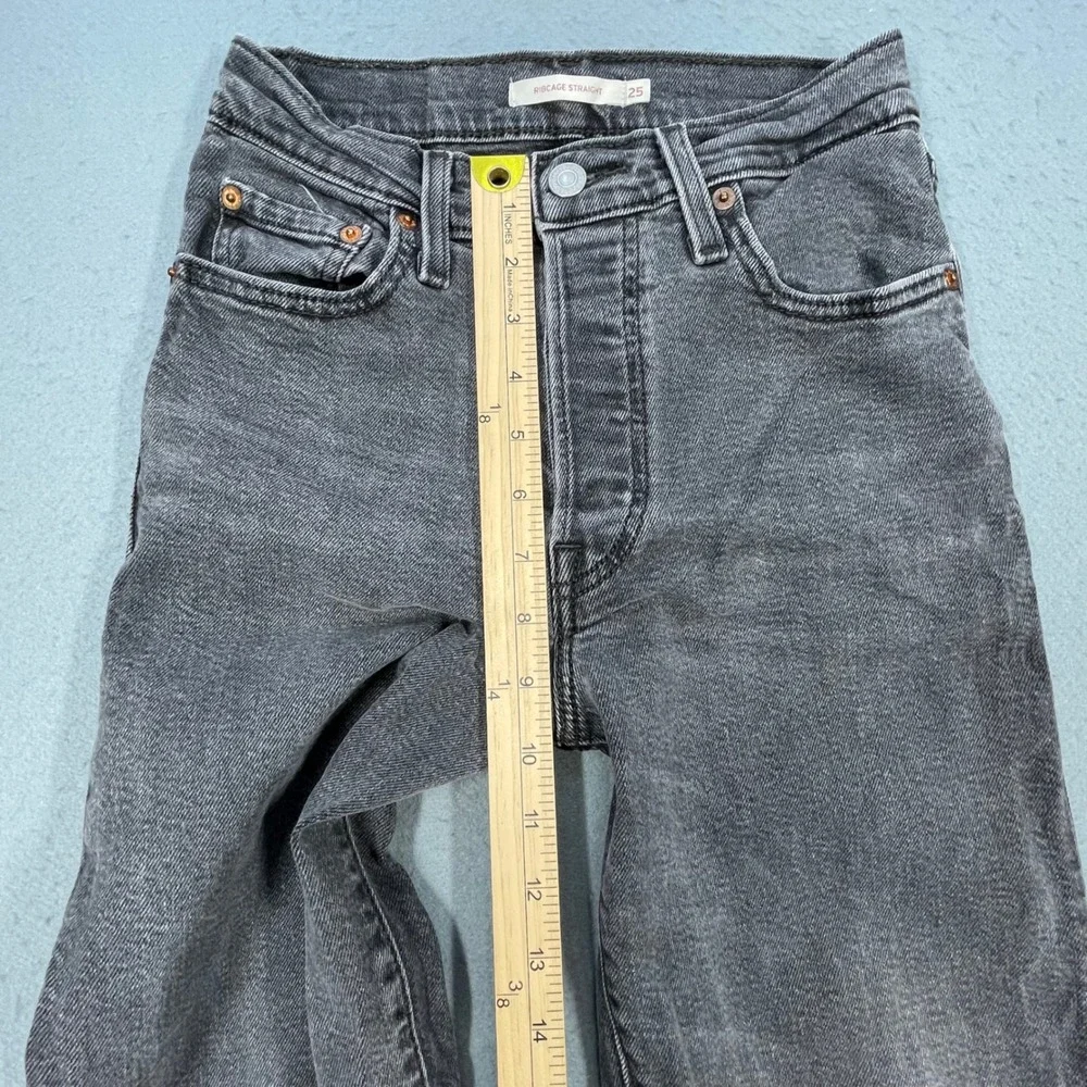 Levi's Black Ribcage Straight High Rise Button Fly Jeans Women 25